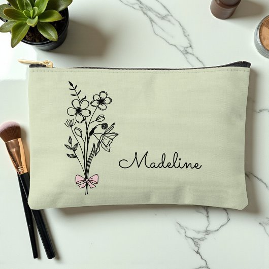 Pochette À Accessoires Fleur Mois de naissance personnalisée Sage de lumi