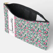 Pochette À Accessoires Fleur rose et verte personnalisée (Ouvrir)