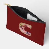 Pochette À Accessoires Fleur Rustique Initiale C Bourgogne (Ouvrir)