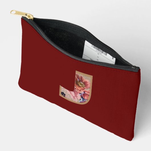 Pochette À Accessoires Fleur Rustique Initiale J Bourgogne (Ouvrir)