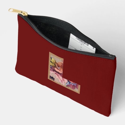 Pochette À Accessoires Fleur Rustique Initiale L Bourgogne (Ouvrir)