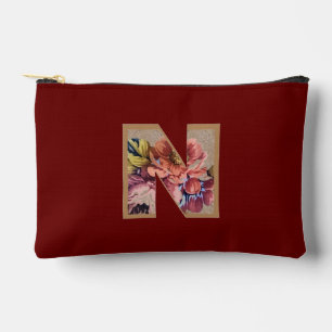 Pochette À Accessoires Fleur Rustique Initiale N Bourgogne
