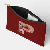 Pochette À Accessoires Fleur Rustique Initiale P Bourgogne (Ouvrir)