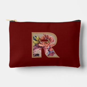 Pochette À Accessoires Fleur Rustique Initiale R Bourgogne
