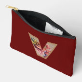 Pochette À Accessoires Fleur Rustique Initiale V Bourgogne (Ouvrir)
