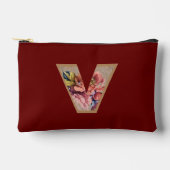 Pochette À Accessoires Fleur Rustique Initiale V Bourgogne (Recto)