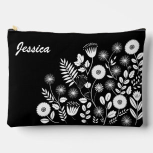 Pochette À Accessoires Fleur sauvage Boho noir et blanc