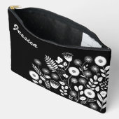 Pochette À Accessoires Fleur sauvage Boho noir et blanc (Ouvrir)