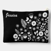 Pochette À Accessoires Fleur sauvage Boho noir et blanc (Verso)