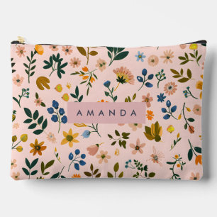 Pochette À Accessoires Fleur Sauvage Ludique Personnalisée en Pêche