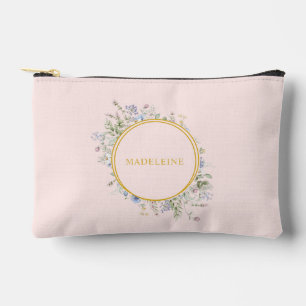 Pochette À Accessoires Fleur sauvage personnalisée Or et Rose