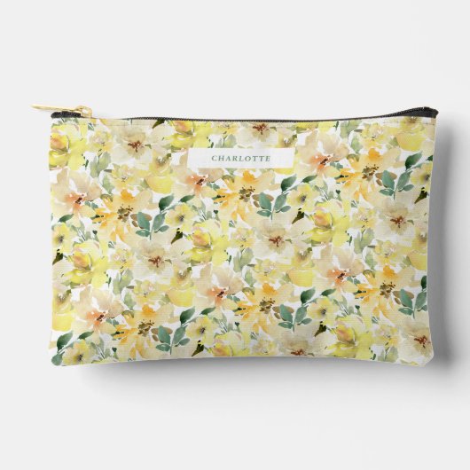 Pochette À Accessoires Fleurs aquarelles jaune soleil (Recto)