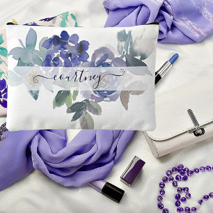Pochette À Accessoires Fleurs aquarelles personnalisées bleues et vertes