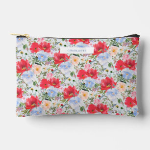 Pochette À Accessoires Fleurs aquarelles rouges bleues