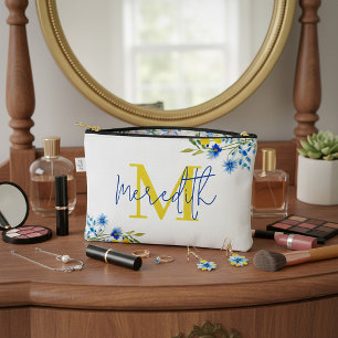 Pochette À Accessoires Fleurs bleues et jaunes personnalisées