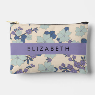 Pochette À Accessoires Fleurs Bleues, Fleurs Violettes, Floral, Votre Nom