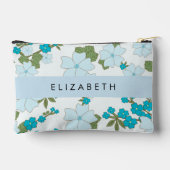 Pochette À Accessoires Fleurs Bleues, Motif De Fleurs, Votre Nom (Verso)