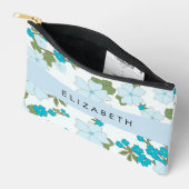 Pochette À Accessoires Fleurs Bleues, Motif De Fleurs, Votre Nom (Ouvrir)