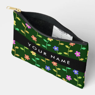 Pochette À Accessoires Fleurs colorées, Arrière - plan vert, Noir