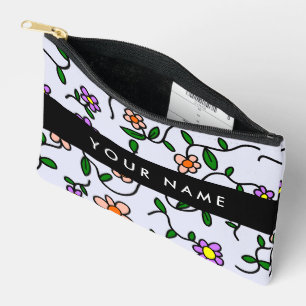 Pochette À Accessoires Fleurs colorées, fond bleu, noir