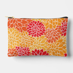 Pochette À Accessoires Fleurs Dahlia, Motif De Fleurs, Dahlia Orange