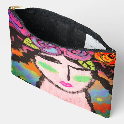 Pochette À Accessoires Fleurs dans ses cheveux Art Abstrait (Ouvrir)