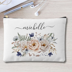 Pochette À Accessoires Fleurs de beige bleu joli aquarelle personnalisé