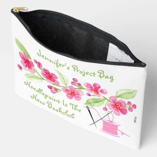 Pochette À Accessoires Fleurs de cerisier peintes à la main Needlepoint z (Ouvrir)