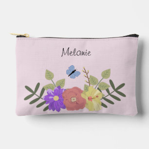 Pochette À Accessoires Fleurs de fille et papillon rose Personnalisé