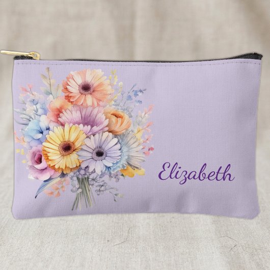 Pochette À Accessoires Fleurs de Gerbera ajoutent un nom violet