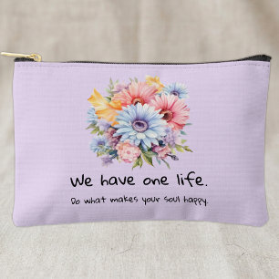 Pochette À Accessoires Fleurs de gerbera mots positifs violet