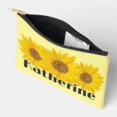 Pochette À Accessoires Fleurs de soleil jaunes Nom personnalisé (Ouvrir)