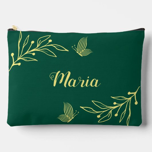 Pochette À Accessoires Fleurs dorées simples vert émeraude (Recto)