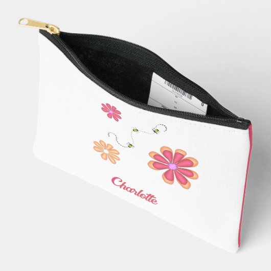 Pochette À Accessoires Fleurs et abeilles personnalisées Gymnaste Softbal (Ouvrir)