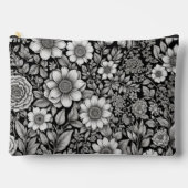 Pochette À Accessoires Fleurs et feuilles noirs et blancs (Recto)