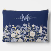 Pochette À Accessoires Fleurs Florales Bleues Aquarelle Monogramme Élégan (Recto)