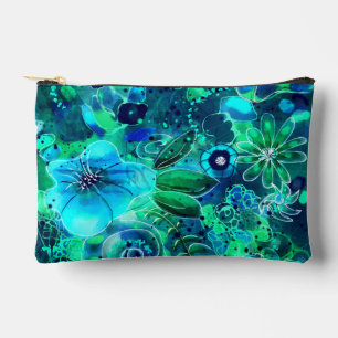 Pochette À Accessoires Fleurs florales Turquoises Abstraites