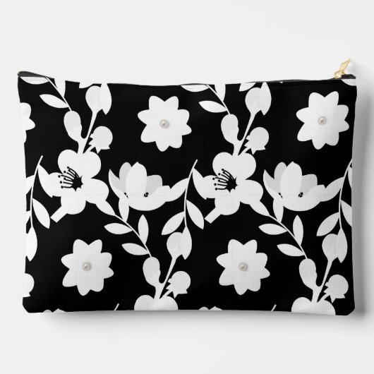 Pochette À Accessoires Fleurs noires et blanches avec perles (Verso)