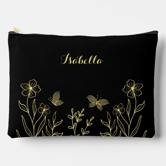 Pochette À Accessoires Fleurs or simples noir (Recto)