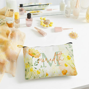 Pochette À Accessoires Fleurs orange et jaune personnalisées