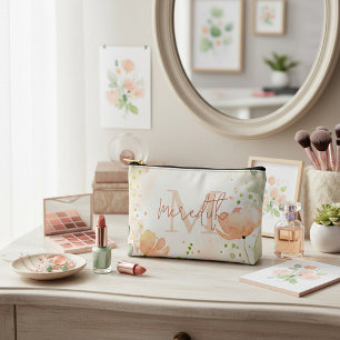 Pochette À Accessoires Fleurs orange et pêche personnalisées
