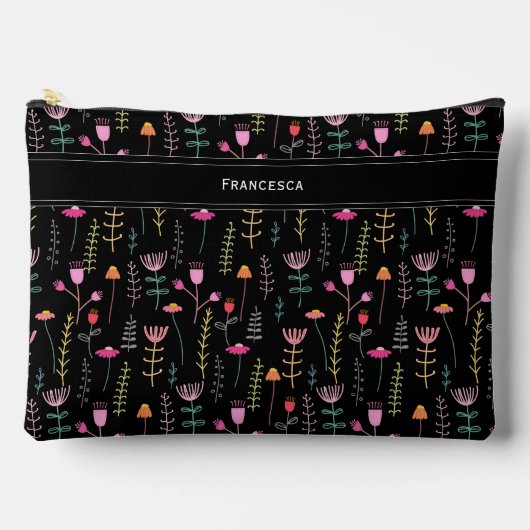 Pochette À Accessoires Fleurs sauvages de néon, monogramme personnalisé (Recto)