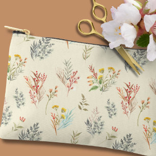 Pochette À Accessoires Fleurs sauvages Fond rustique vintage romantique