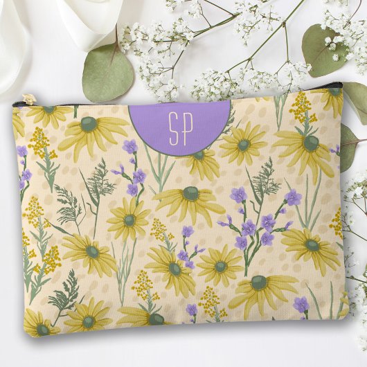 Pochette À Accessoires Fleurs sauvages jaunes monogrammes