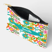 Pochette À Accessoires Fleurs Turquoise Et Orange Rétro (Ouvrir)