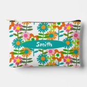 Pochette À Accessoires Fleurs Turquoise Et Orange Rétro (Recto)