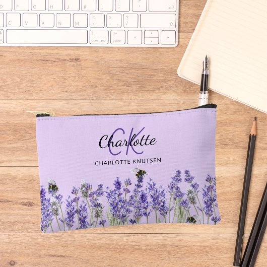 Pochette À Accessoires Fleurs violette de lavande nom monogramme