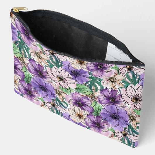 Pochette À Accessoires Fleurs violettes et roses (Ouvrir)