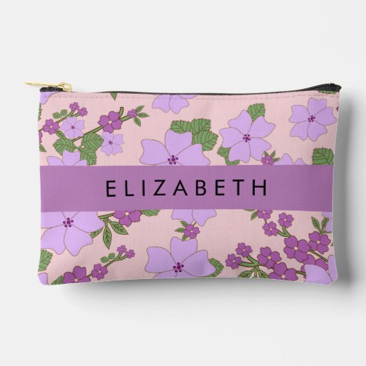Pochette À Accessoires Fleurs Violettes, Motif De Fleurs, Votre Nom (Recto)