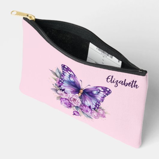 Pochette À Accessoires Fleurs violettes roses papillon (Ouvrir)